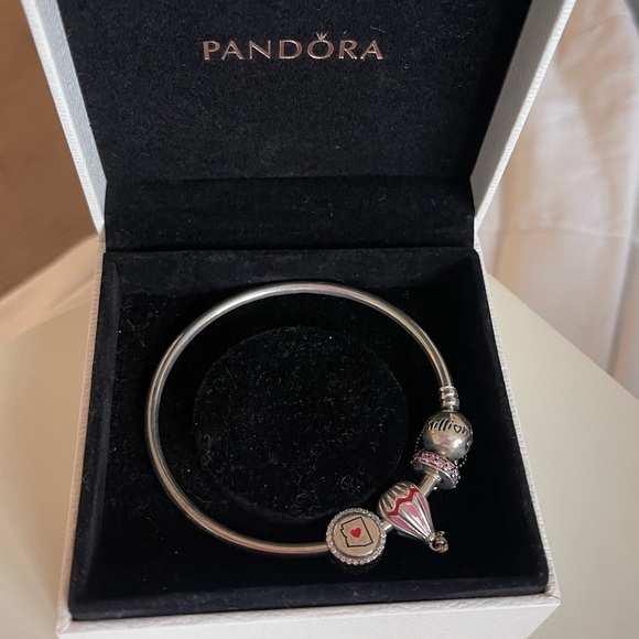 Pandora Silver Bracelet with silver and crystal charms. Great condition. - Picture 1 of 8